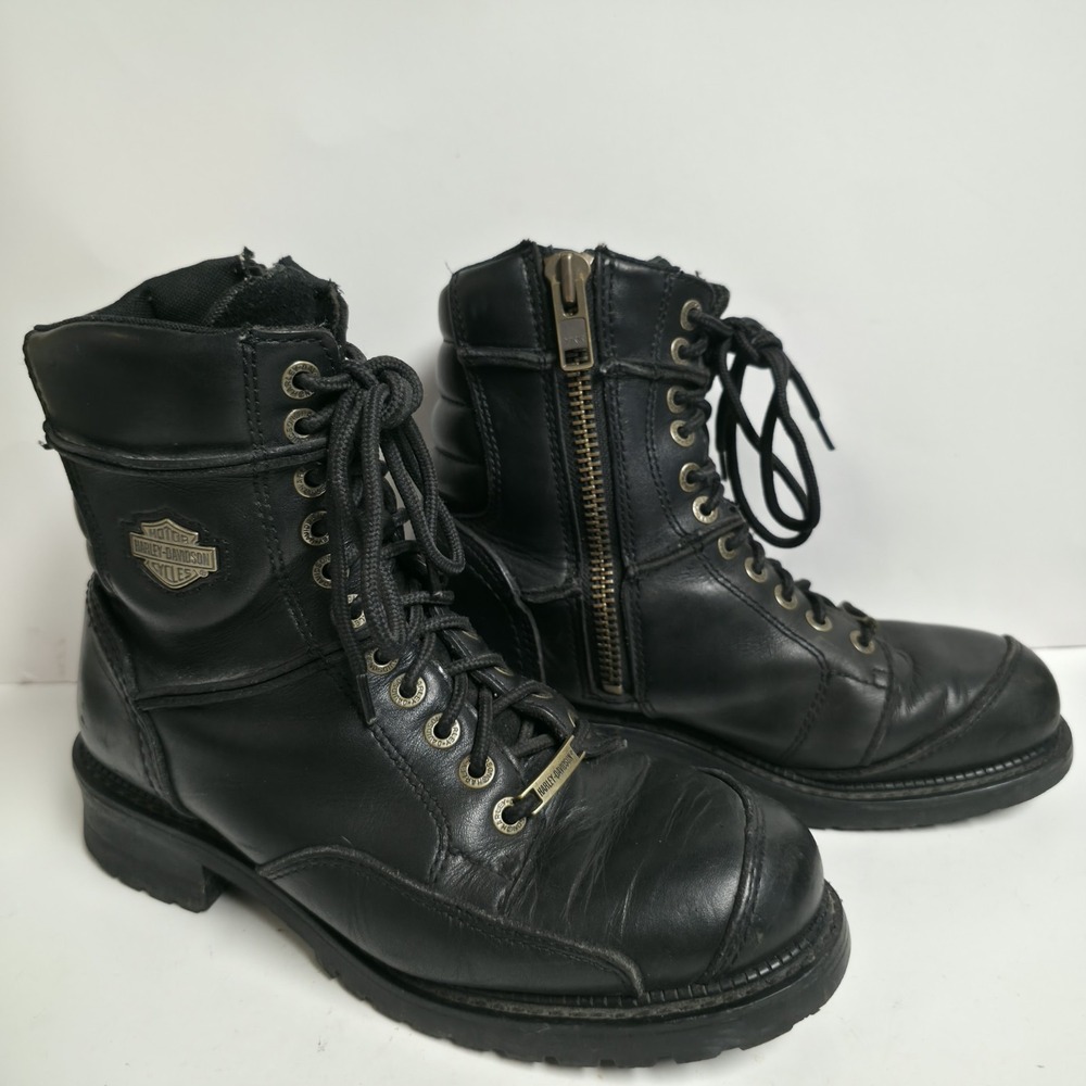 Harley-Davidson Casper Riding Boots Black Leather Side Zip Cap Toe Mid Calf 9.5